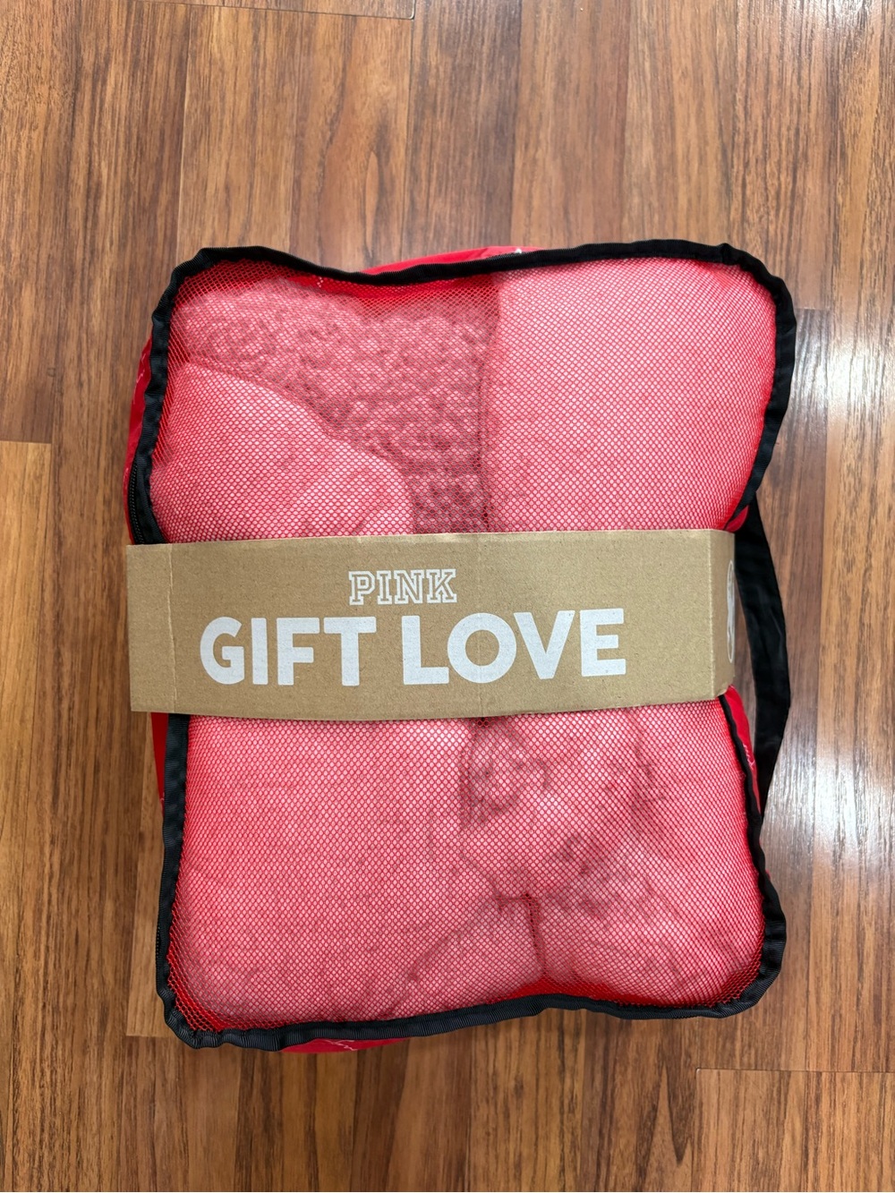 PINK Victoria's Secret Red Quilted Blanket with Black Trim